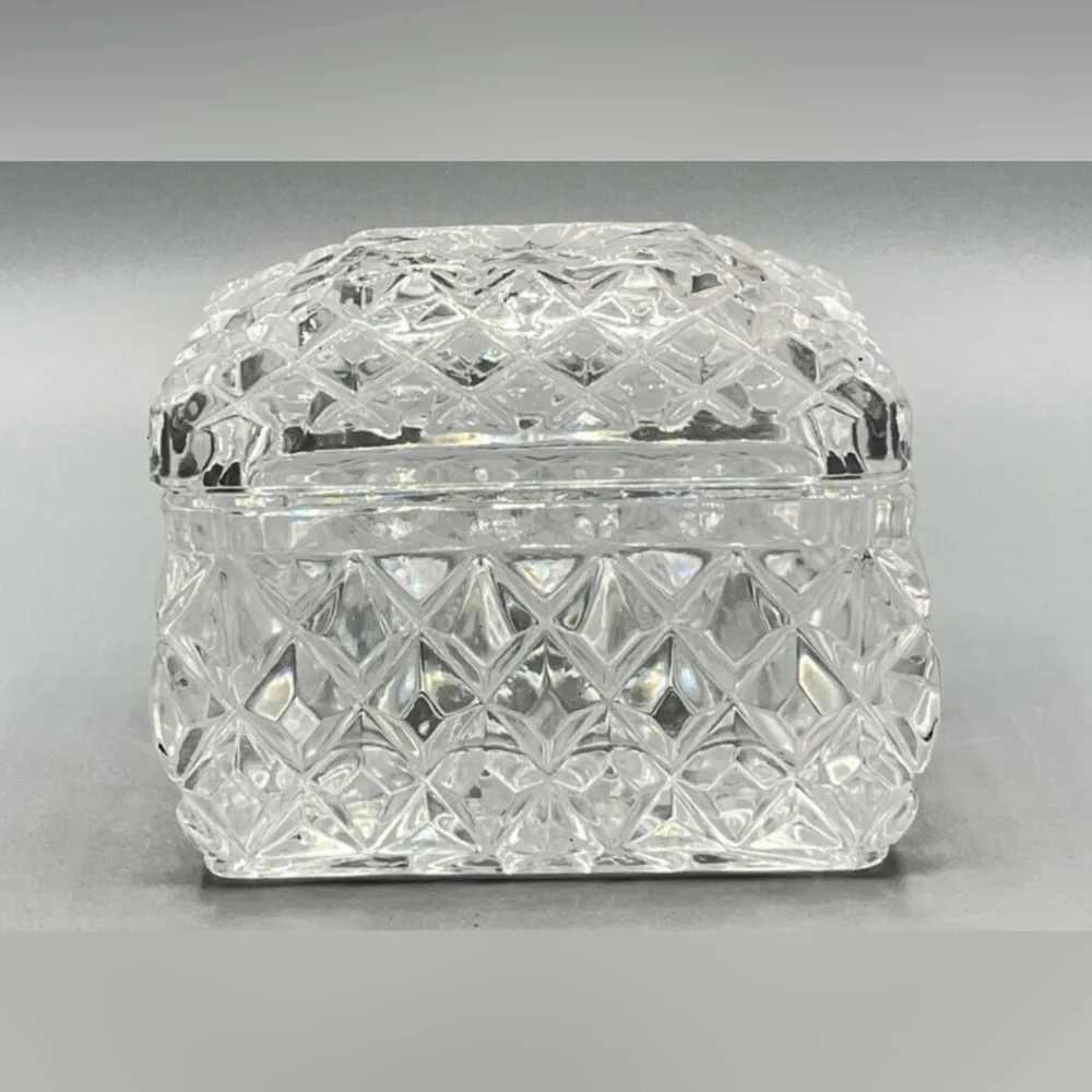 Cut Glass Princess Trinket Box, Pressed Glass Rectangular Tiny Glass Container